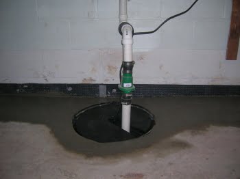 Sump pit and sump pump installed in a basement